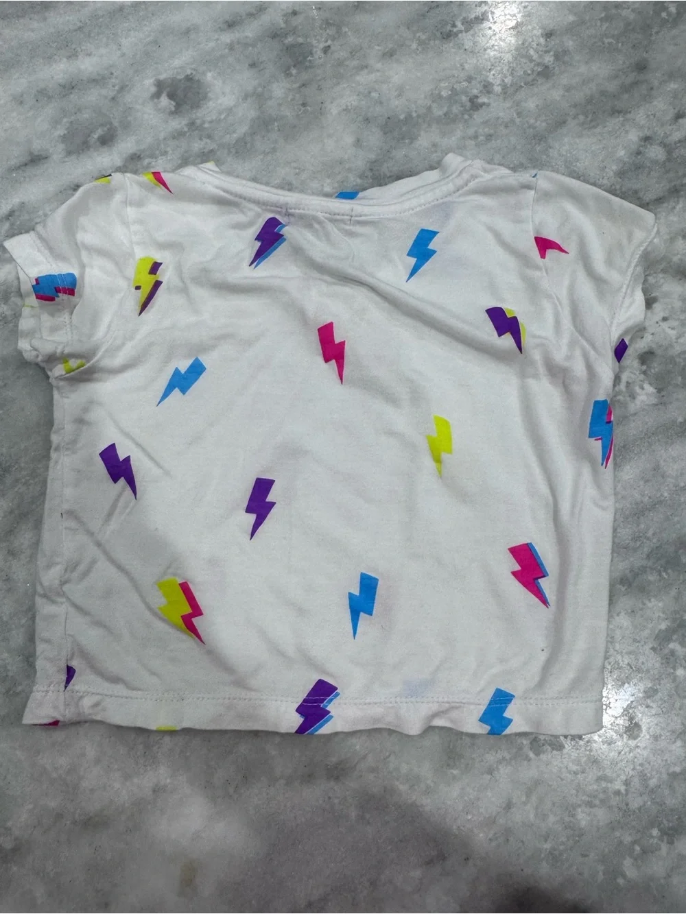 Flowers by Zoe White Crop Tee with Multicolor Lightning Bolts